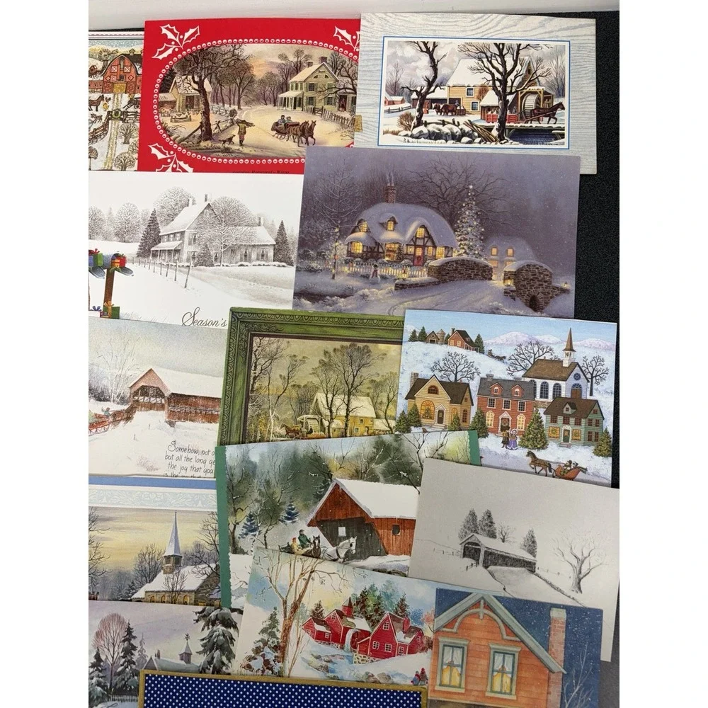 Vintage Christmas Cards Fronts ONLY Houses Barns More Scrapbooking Crafts 50+